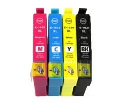 4 Tinteiros Compativeis, Epson T1631-T1634 / 16 XL Preto 17ml + Cor 11.6ml