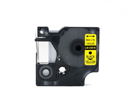 Fita Compativel DYMO 43618 Preto / Amarelo 6mm x 7m