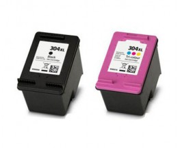 2 Tinteiros Compativeis, HP 304 XL Preto 18ml + Cor 18ml