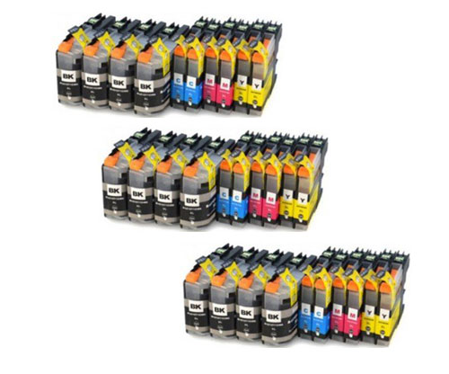 30 Tinteiros Compativeis, Brother LC-121 / LC-123 Preto 20.6ml + Cor 10ml