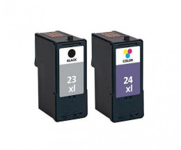 2 Tinteiros Compativeis, Lexmark 23 XL Preto 21ml + Lexmark 24 XL Cor 15ml