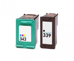 2 Tinteiros Compativeis, Hp 343 Cor 18ml + HP 339 Preto 25ml