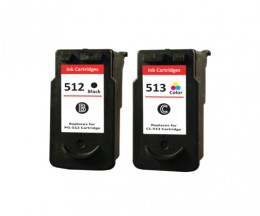 2 Tinteiros Compativeis, Canon PG-510 / PG-512 Preto 16ml + CL-511 / CL-513 Cor 14.5ml