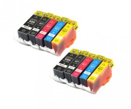 10 Tinteiros Compativeis, Canon PGI-520 Preto 19.4ml + CLI-521 Cores 9ml