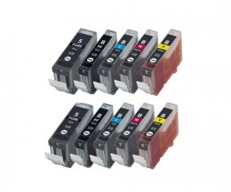 10 Tinteiros Compativeis, Canon PGI-5 / CLI-8 Preto 26.8ml + Cor 13.4ml