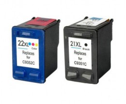 2 Tinteiros Compativeis, HP 21 XL Preto 22ml + HP 22 XL Cor 16ml