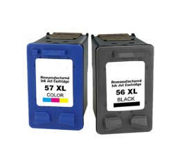 2 Tinteiros Compativeis, HP 57 XL Cor 18ml + HP 56 XL Preto 22ml