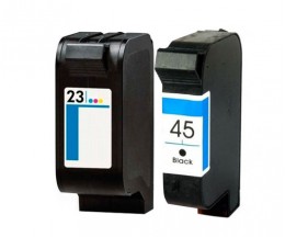 2 Tinteiros Compativeis, HP 23 Cor 39ml + HP 45 Preto 40ml