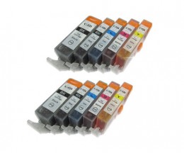 10 Tinteiros Compativeis, Canon PGI-525 / CLI-526 Preto 19.4ml + Cor 9ml