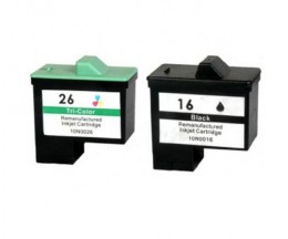 2 Tinteiros Compativeis, Lexmark 26 / 27 Cor 12ml + Lexmark 16 / 17 Preto 15ml