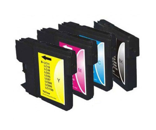 4 Tinteiros Compativeis, Brother LC-980 XL / LC-985 XL / LC-1100 XL Preto 28ml + Cor 18ml