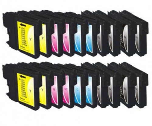 20 Tinteiros Compativeis, Brother LC-980 XL / LC-985 XL / LC-1100 XL Preto 28ml + Cor 18ml