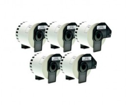 5 Etiquetas Compativeis, Brother DK44205 62mm x 30.48m rolo Branco, Removível