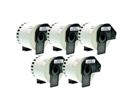 5 Etiquetas Compativeis, Brother DK44205 62mm x 30.48m rolo Branco, Removível
