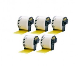5 Etiquetas Compativeis, Brother DK44605 62mm x 30.48m Amarelo