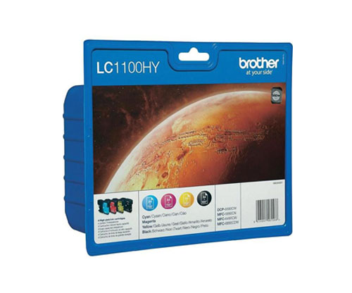 4 Tinteiros Originais, Brother LC-1100HY Preto 21.6ml + Cor 10.1ml