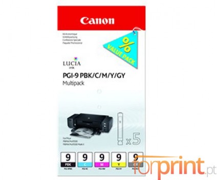 5 Tinteiros Originais, Canon PGI-9 PBK / C / M / Y / GY 14ml