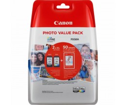 2 Tinteiros Originais, Canon PG-545 XL / CL-546 XL Preto 15ml + Cor 13ml  + 50 Folhas 10x15cm