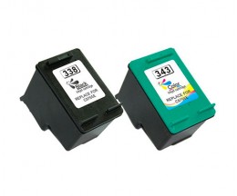 2 Tinteiros Compativeis, HP 338 Preto 20ml + HP 343 Cor 18ml